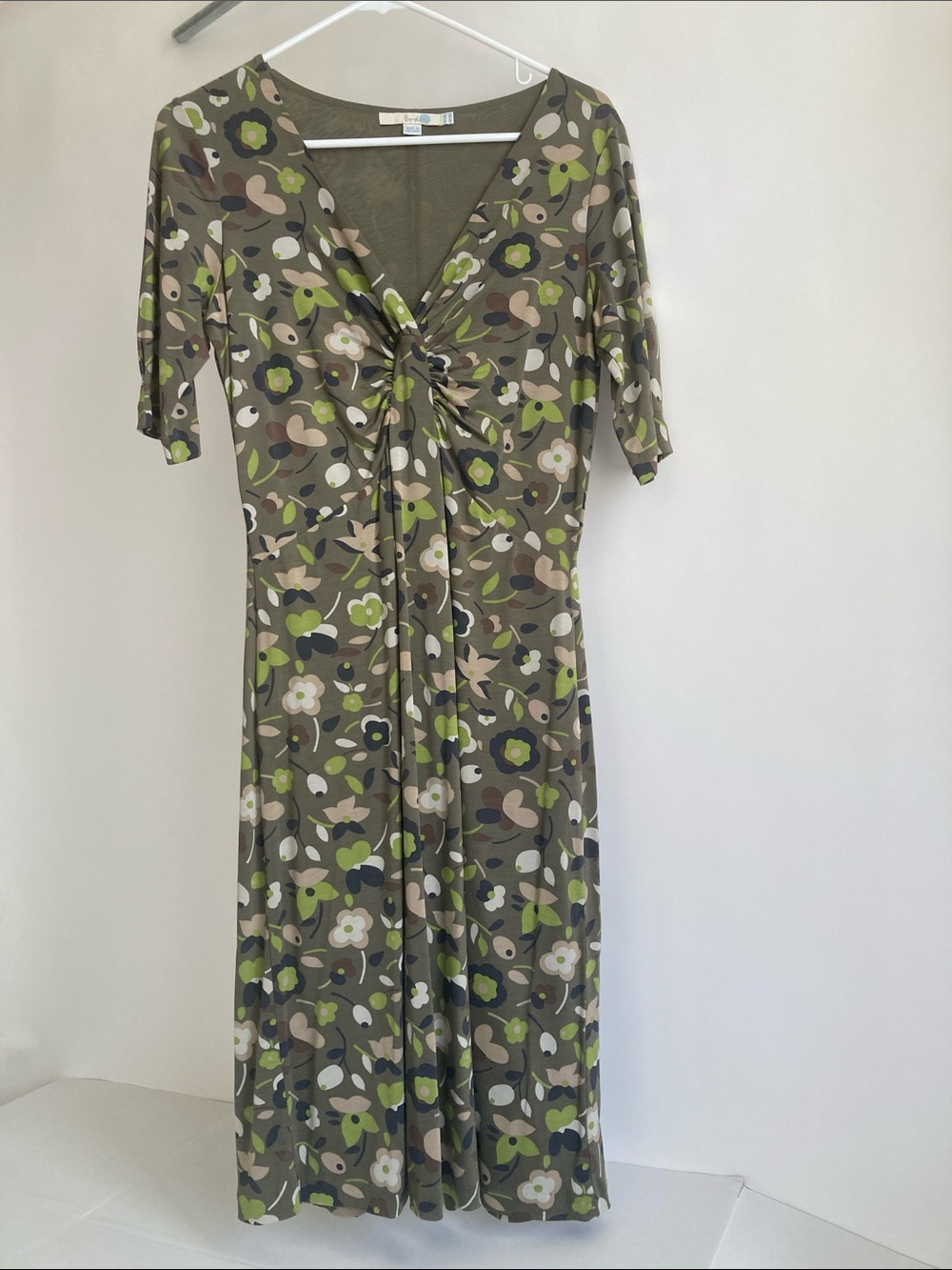 Boden Olive & Green Floral Twist-Front Midi Dress size 6 R